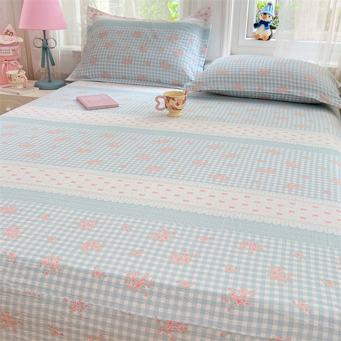 91家纺网 家纺一手货源 找家纺 梦舒羽 2025新款云感双层纱印花床笠宿舍纯色床垫保护套三件套 浮生若梦