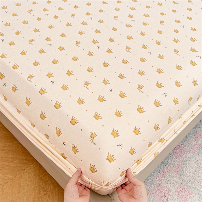 梦舒羽 2025新款云感双层纱印花床笠宿舍纯色床垫保护套三件套 小皇冠