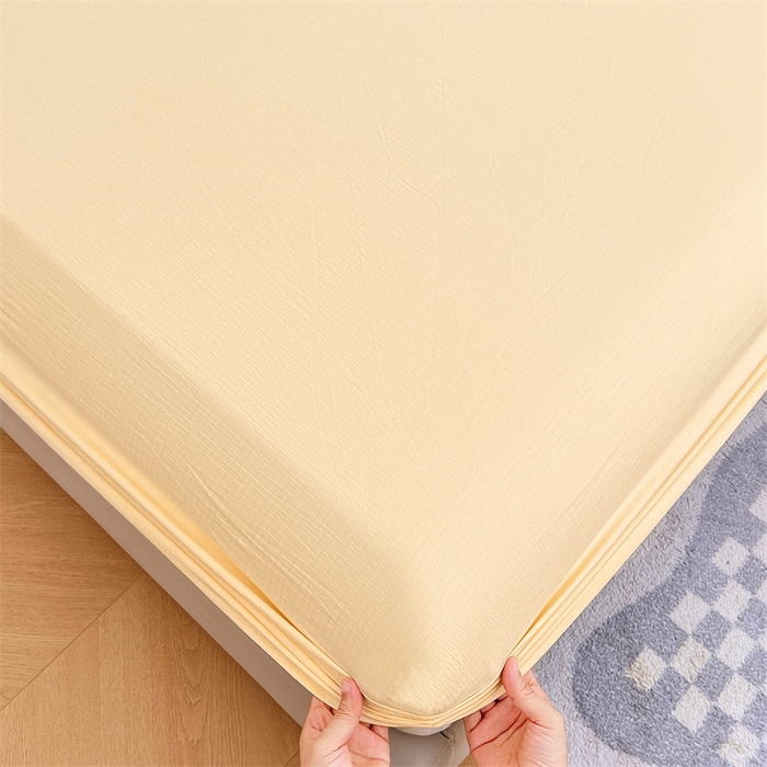 梦舒羽 2025新款云感双层纱印花床笠宿舍纯色床垫保护套三件套 奶酪黄