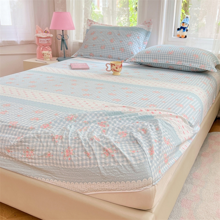 91家纺网 家纺一手货源 找家纺 梦舒羽 2025新款云感双层纱印花床笠宿舍纯色床垫保护套三件套 浮生若梦