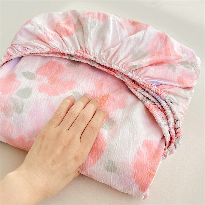 91家纺网 家纺一手货源 找家纺 梦舒羽 2025新款云感双层纱印花床笠宿舍纯色床垫保护套三件套 倾城之恋