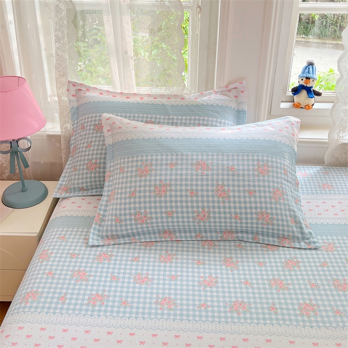 91家纺网 家纺一手货源 找家纺 梦舒羽 2025新款云感双层纱印花床笠宿舍纯色床垫保护套三件套 浮生若梦