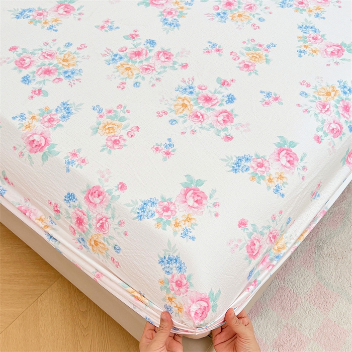 91家纺网 家纺一手货源 找家纺 （总）梦舒羽 2025新款云感双层纱印花床笠宿舍纯色床垫保护套三件套