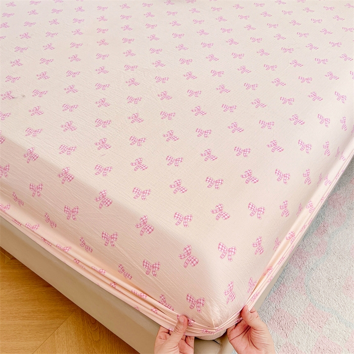 91家纺网 家纺一手货源 找家纺 （总）梦舒羽 2025新款云感双层纱印花床笠宿舍纯色床垫保护套三件套