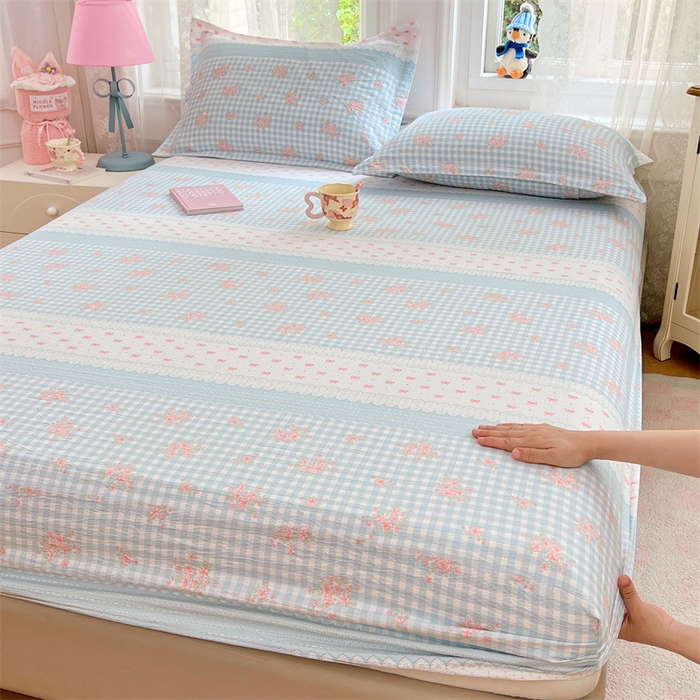 91家纺网 家纺一手货源 找家纺 梦舒羽 2025新款云感双层纱印花床笠宿舍纯色床垫保护套三件套 浮生若梦