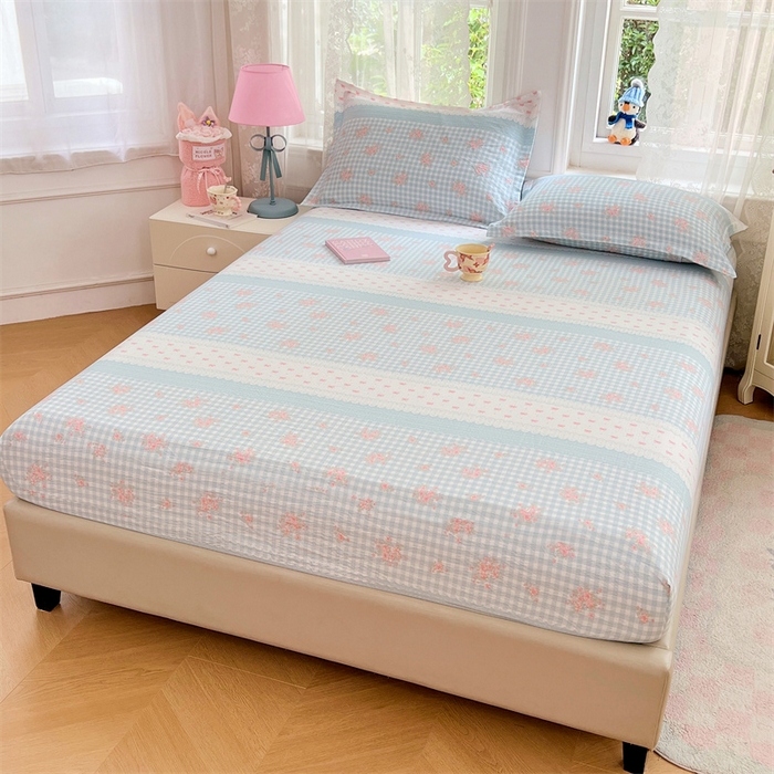 91家纺网 家纺一手货源 找家纺 梦舒羽 2025新款云感双层纱印花床笠宿舍纯色床垫保护套三件套 浮生若梦