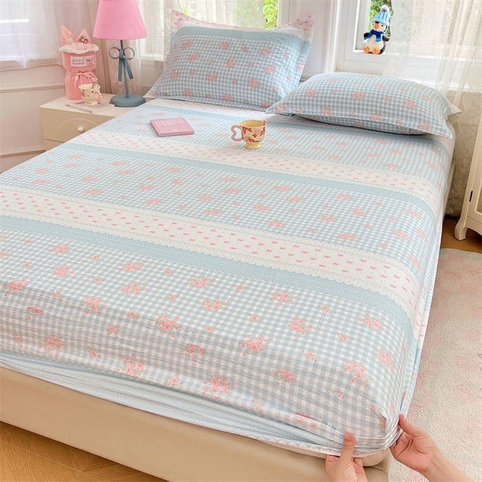 91家纺网 家纺一手货源 找家纺 梦舒羽 2025新款云感双层纱印花床笠宿舍纯色床垫保护套三件套 浮生若梦