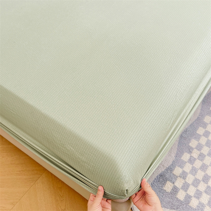 梦舒羽 2025新款云感双层纱印花床笠宿舍纯色床垫保护套三件套 抹茶绿