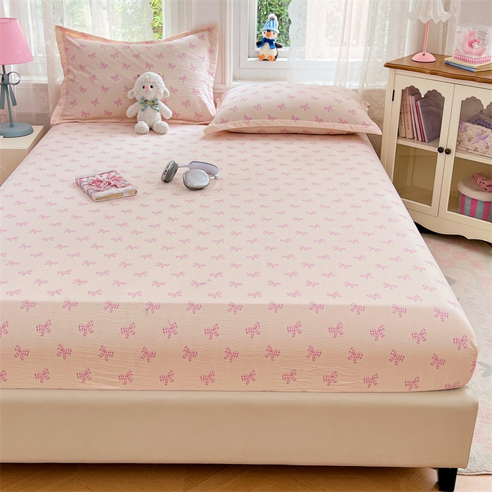 91家纺网 家纺一手货源 找家纺 梦舒羽 2025新款云感双层纱印花床笠宿舍纯色床垫保护套三件套 少女物语