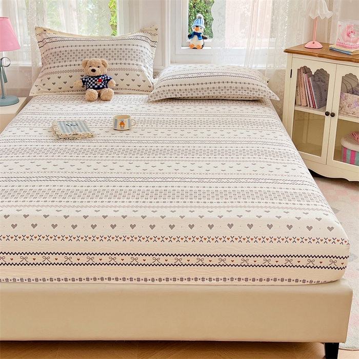 91家纺网 家纺一手货源 找家纺 梦舒羽 2025新款云感双层纱印花床笠宿舍纯色床垫保护套三件套 遇见浪漫