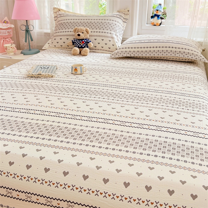 91家纺网 家纺一手货源 找家纺 梦舒羽 2025新款云感双层纱印花床笠宿舍纯色床垫保护套三件套 遇见浪漫