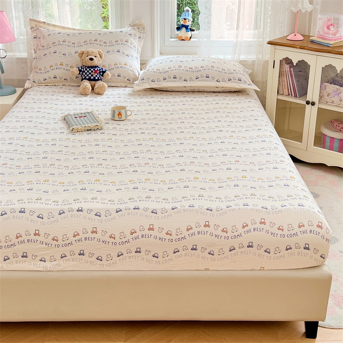 91家纺网 家纺一手货源 找家纺 梦舒羽 2025新款云感双层纱印花床笠宿舍纯色床垫保护套三件套 汽车世界