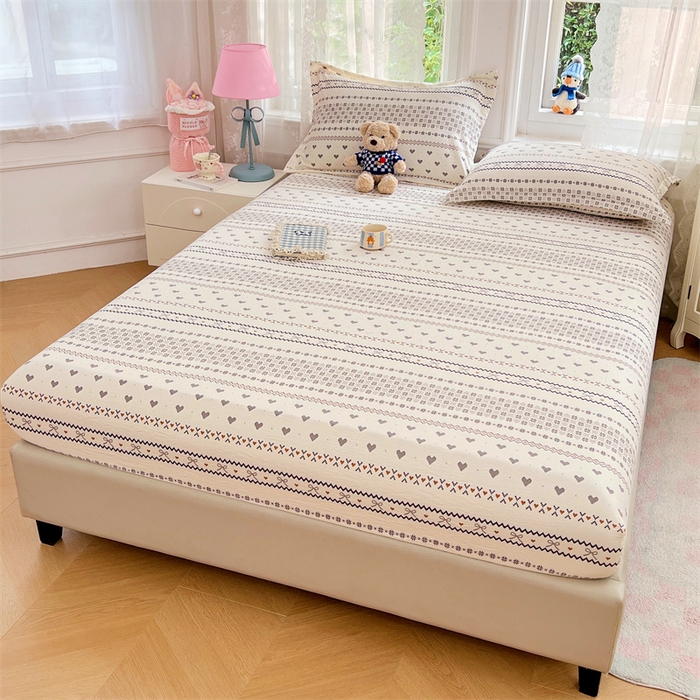 91家纺网 家纺一手货源 找家纺 梦舒羽 2025新款云感双层纱印花床笠宿舍纯色床垫保护套三件套 遇见浪漫