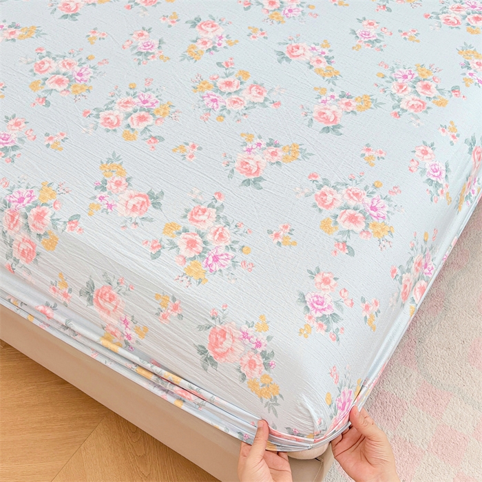 梦舒羽 2025新款云感双层纱印花床笠宿舍纯色床垫保护套三件套 繁花入梦