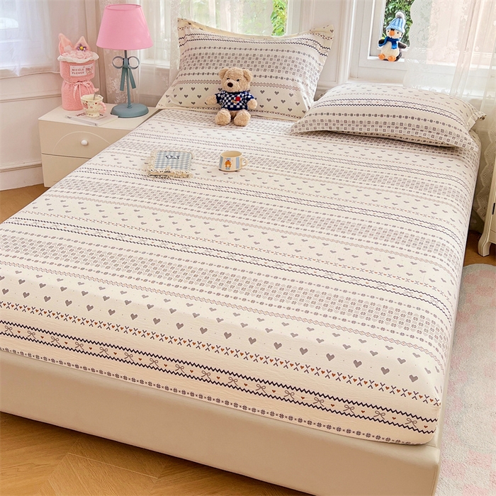 91家纺网 家纺一手货源 找家纺 梦舒羽 2025新款云感双层纱印花床笠宿舍纯色床垫保护套三件套 遇见浪漫