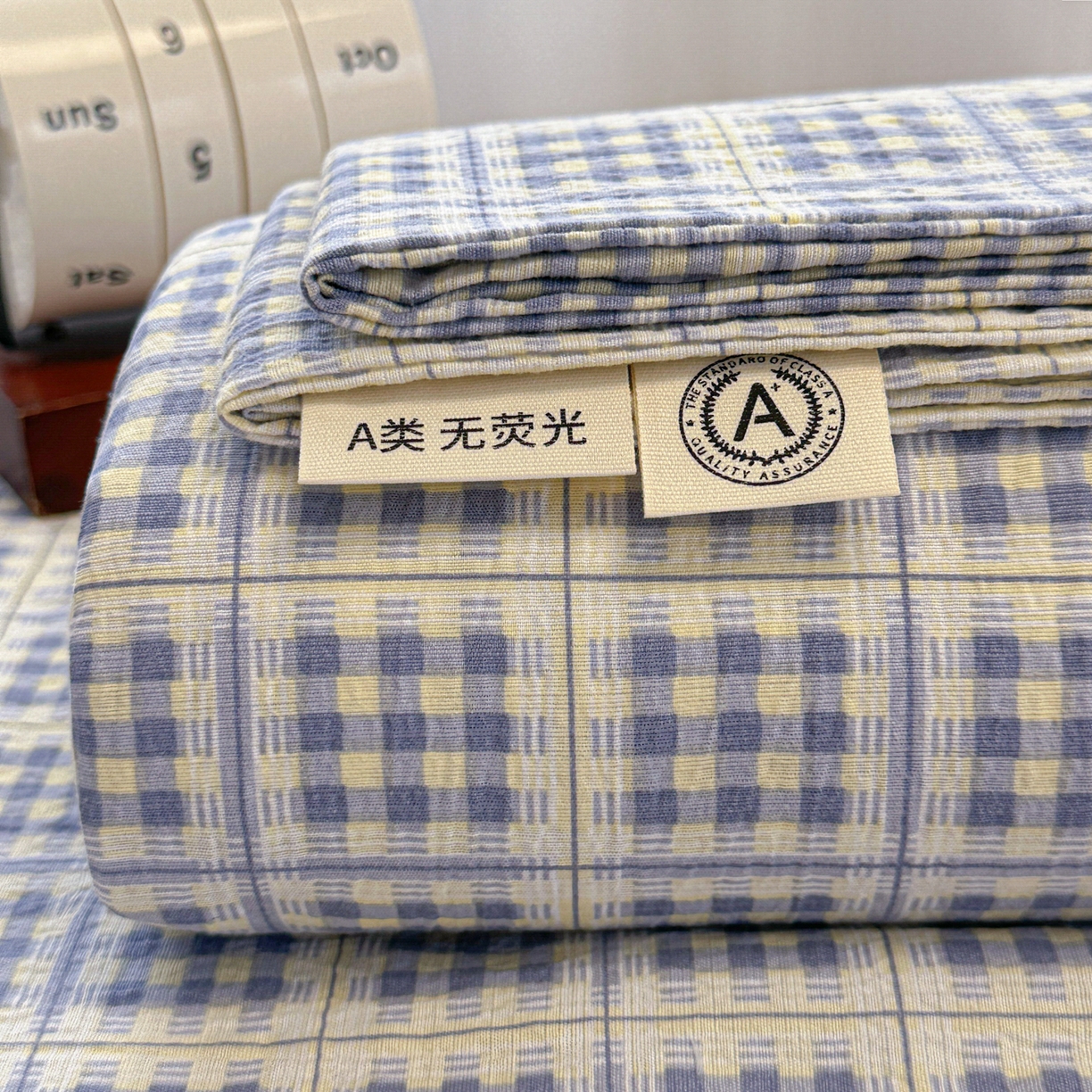 91家纺网 家纺一手货源 找家纺 韩巢家纺 2025新款双层纱格子复古风床单人学生宿舍单床单 床单单件 银河