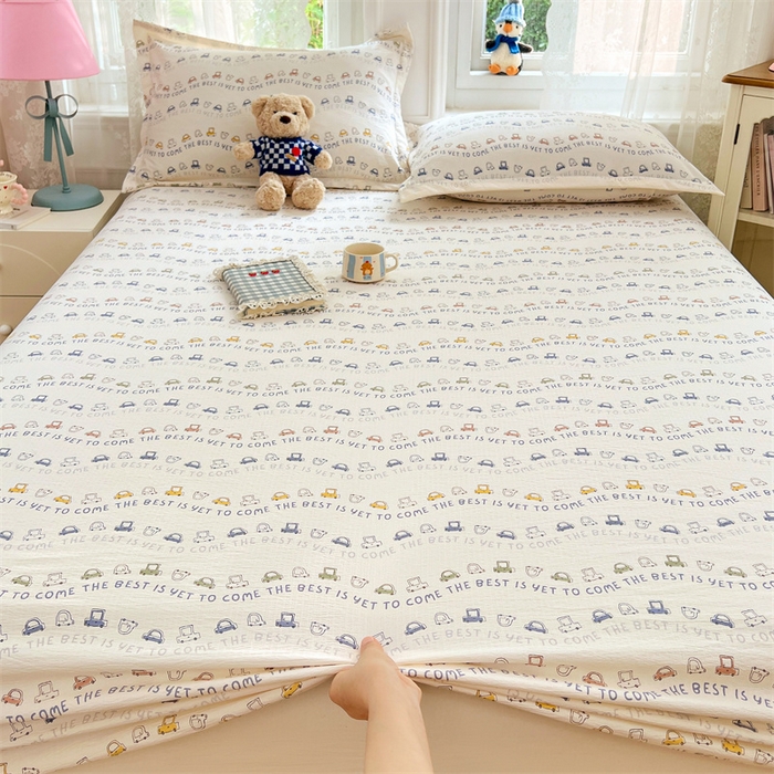 91家纺网 家纺一手货源 找家纺 （总）梦舒羽 2025新款云感双层纱印花床笠宿舍纯色床垫保护套三件套