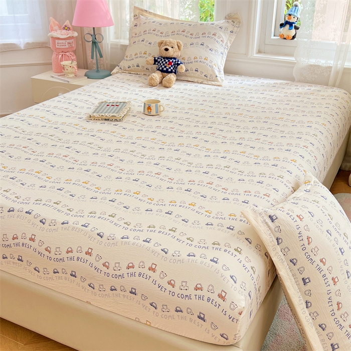 91家纺网 家纺一手货源 找家纺 （总）梦舒羽 2025新款云感双层纱印花床笠宿舍纯色床垫保护套三件套