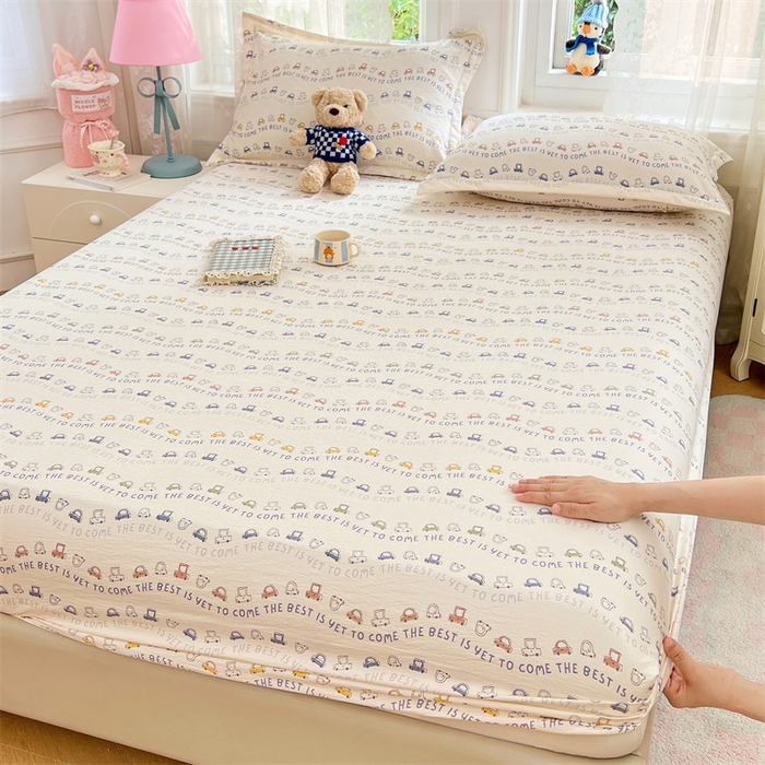 91家纺网 家纺一手货源 找家纺 （总）梦舒羽 2025新款云感双层纱印花床笠宿舍纯色床垫保护套三件套