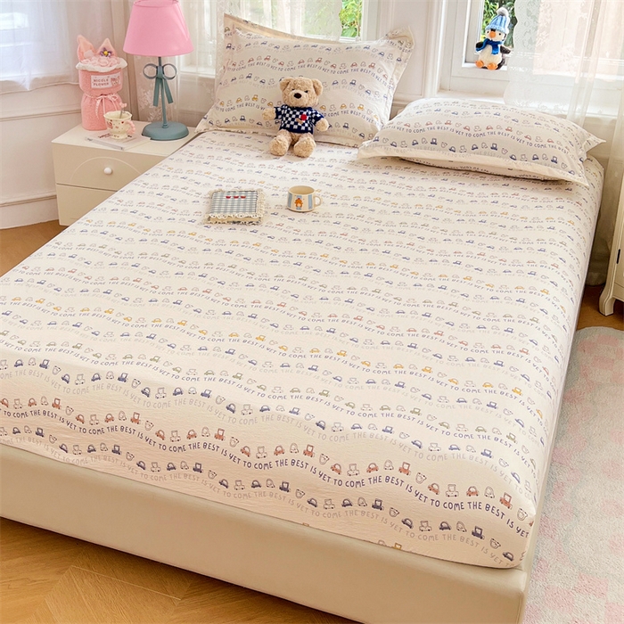 91家纺网 家纺一手货源 找家纺 （总）梦舒羽 2025新款云感双层纱印花床笠宿舍纯色床垫保护套三件套