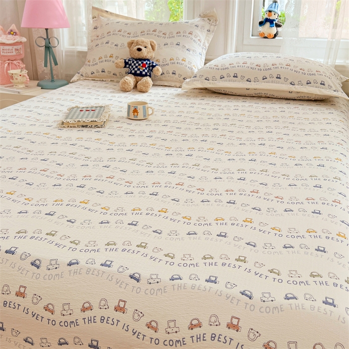 91家纺网 家纺一手货源 找家纺 （总）梦舒羽 2025新款云感双层纱印花床笠宿舍纯色床垫保护套三件套