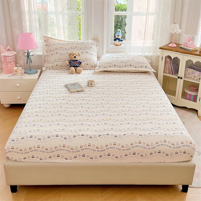 91家纺网 家纺一手货源 找家纺 （总）梦舒羽 2025新款云感双层纱印花床笠宿舍纯色床垫保护套三件套