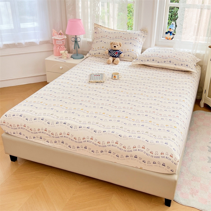 91家纺网 家纺一手货源 找家纺 （总）梦舒羽 2025新款云感双层纱印花床笠宿舍纯色床垫保护套三件套