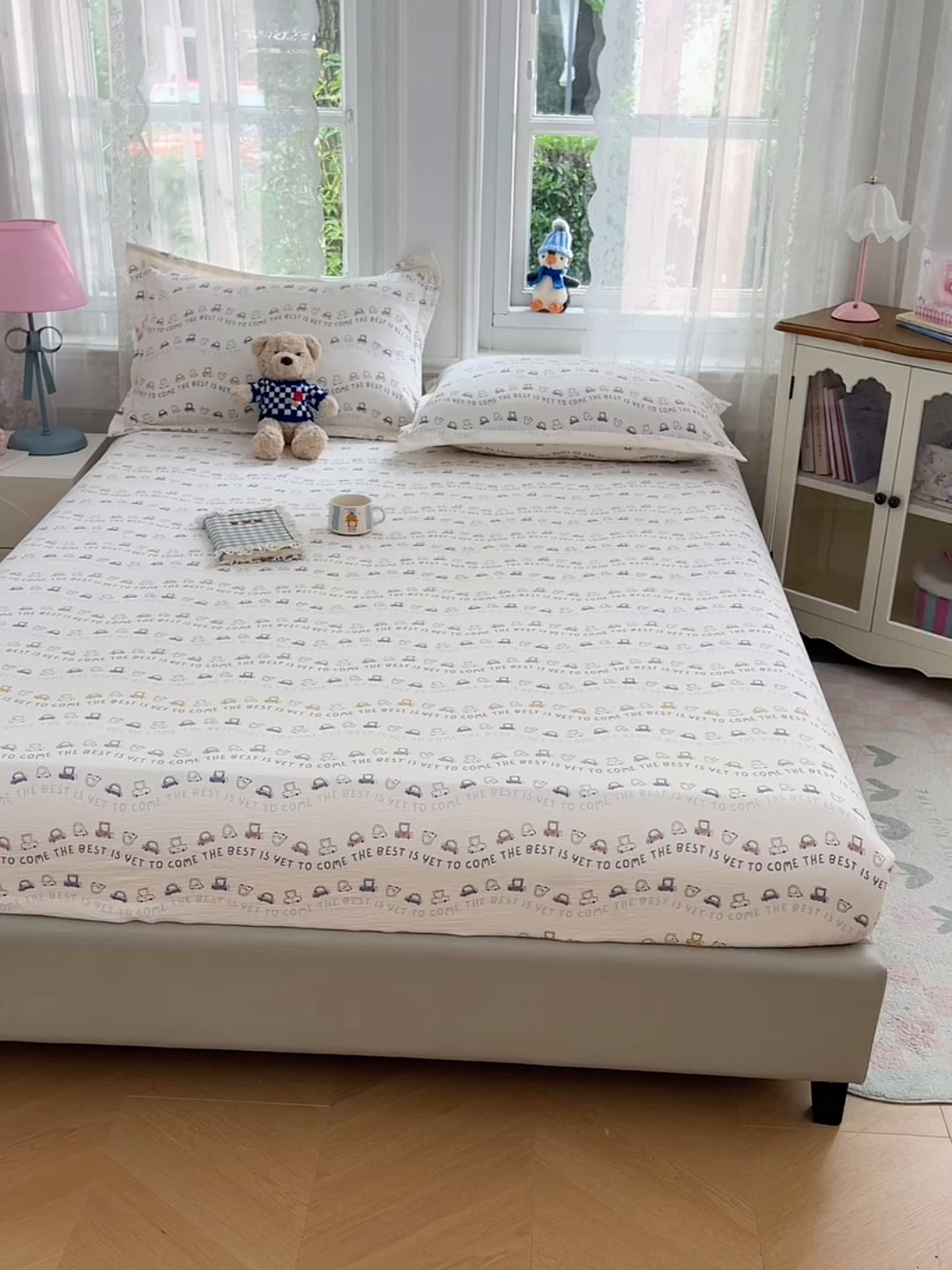 91家纺网 家纺一手货源 找家纺 （总）梦舒羽 2025新款云感双层纱印花床笠宿舍纯色床垫保护套三件套