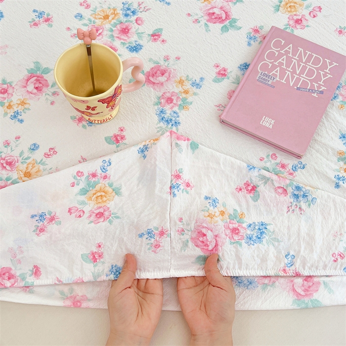 91家纺网 家纺一手货源 找家纺 圣比熊 2025新款云感双层纱印花床笠宿舍纯色床垫保护套三件套 朝花夕拾