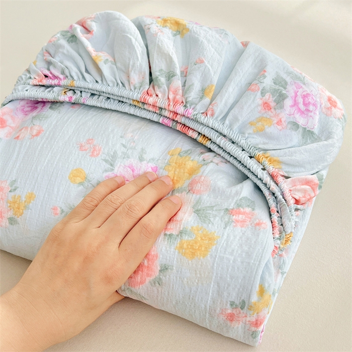 圣比熊 2025新款云感双层纱印花床笠宿舍纯色床垫保护套三件套 繁花入梦