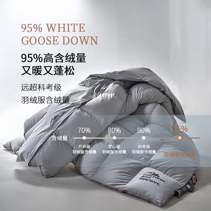 91家纺网 家纺一手货源 找家纺 岚司羽 2025新款白鹅绒被被子被芯 包头款 灰色