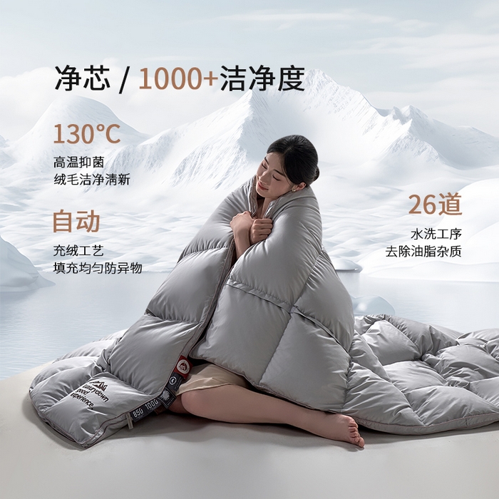 91家纺网 家纺一手货源 找家纺 岚司羽 2025新款白鹅绒被被子被芯 包头款 灰色