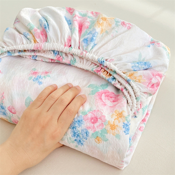 圣比熊 2025新款云感双层纱印花床笠宿舍纯色床垫保护套三件套 朝花夕拾