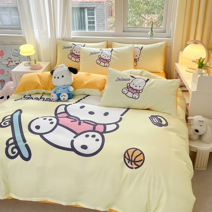 91家纺网 家纺一手货源 找家纺 小叮当家纺仓储工厂店 2025新款大版全棉纯棉数码印花三丽鸥系列四件套 酷玩帕哈狗