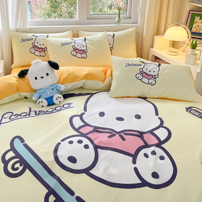 91家纺网 家纺一手货源 找家纺 小叮当家纺仓储工厂店 2025新款大版全棉纯棉数码印花三丽鸥系列四件套 酷玩帕哈狗