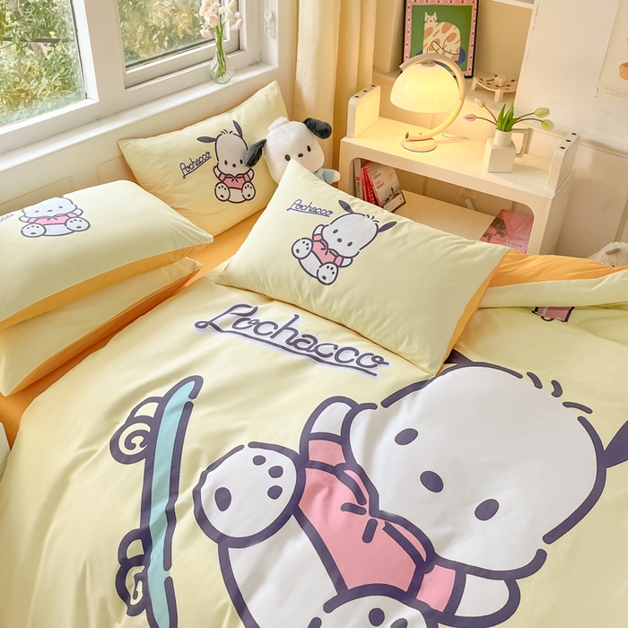 91家纺网 家纺一手货源 找家纺 小叮当家纺仓储工厂店 2025新款大版全棉纯棉数码印花三丽鸥系列四件套 酷玩帕哈狗