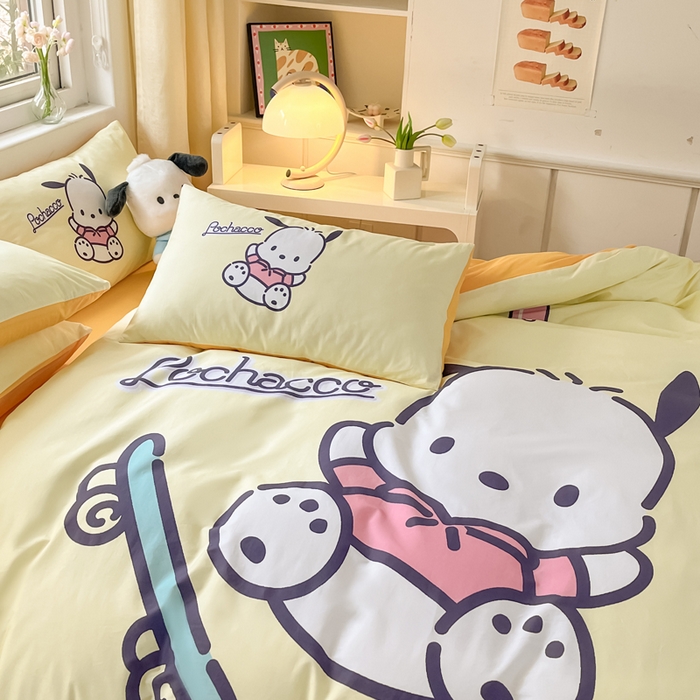 91家纺网 家纺一手货源 找家纺 小叮当家纺仓储工厂店 2025新款大版全棉纯棉数码印花三丽鸥系列四件套 酷玩帕哈狗