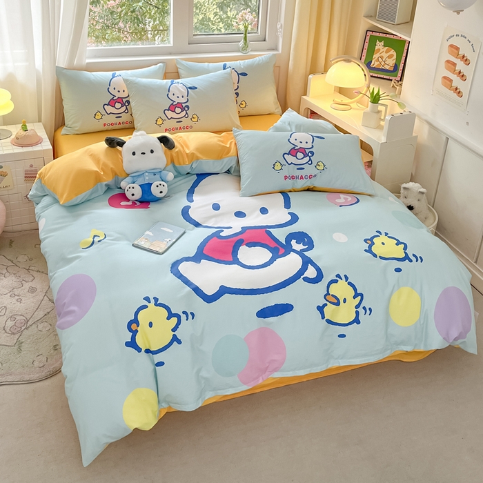 小叮当家纺仓储工厂店 2025新款大版全棉纯棉数码印花三丽鸥系列四件套 快乐帕哈狗