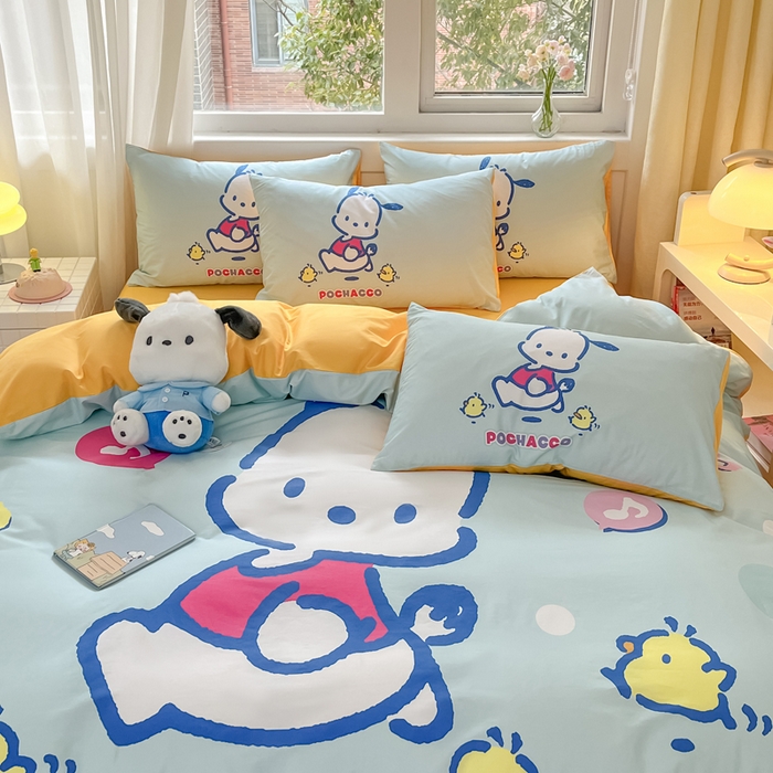 91家纺网 家纺一手货源 找家纺 小叮当家纺仓储工厂店 2025新款大版全棉纯棉数码印花三丽鸥系列四件套 快乐帕哈狗