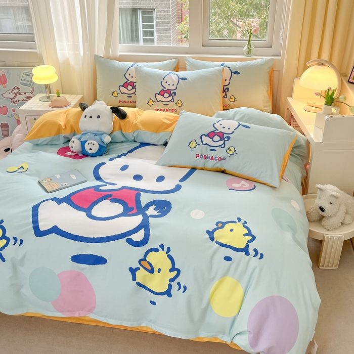 91家纺网 家纺一手货源 找家纺 小叮当家纺仓储工厂店 2025新款大版全棉纯棉数码印花三丽鸥系列四件套 快乐帕哈狗