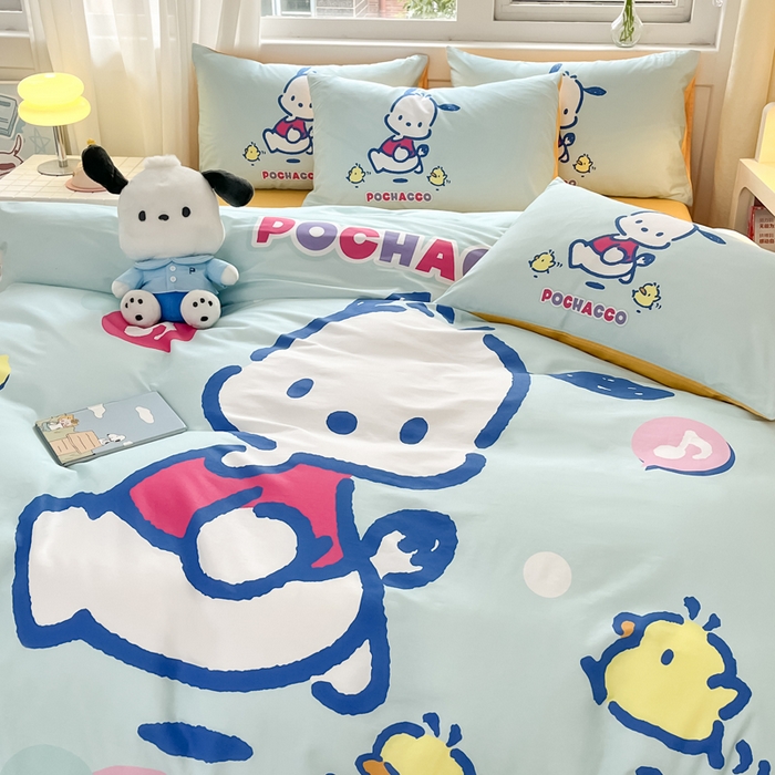 91家纺网 家纺一手货源 找家纺 小叮当家纺仓储工厂店 2025新款大版全棉纯棉数码印花三丽鸥系列四件套 快乐帕哈狗