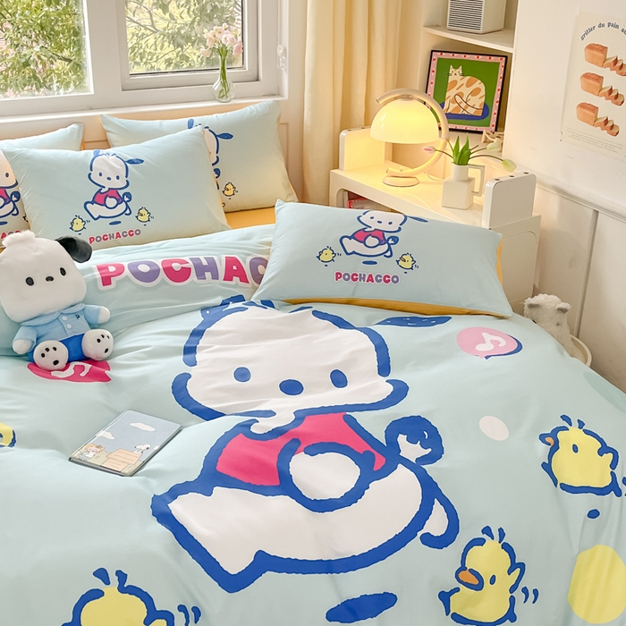 91家纺网 家纺一手货源 找家纺 小叮当家纺仓储工厂店 2025新款大版全棉纯棉数码印花三丽鸥系列四件套 快乐帕哈狗