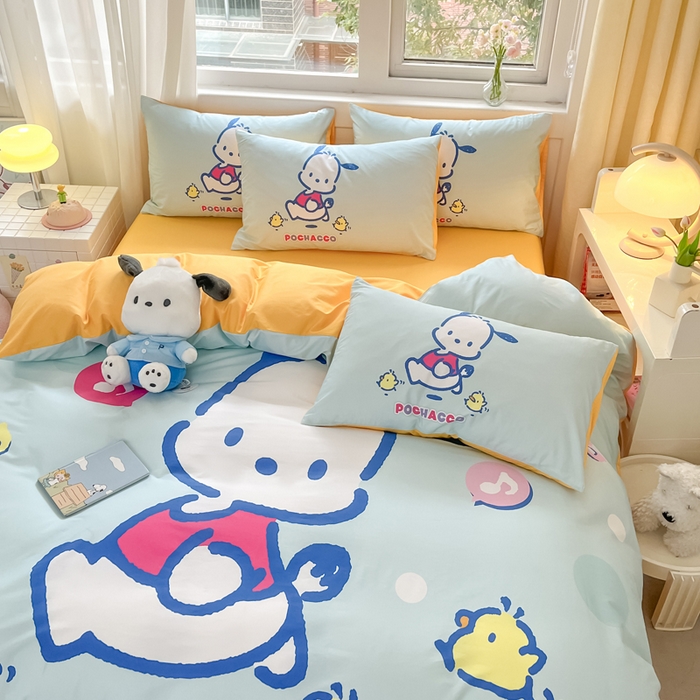 91家纺网 家纺一手货源 找家纺 小叮当家纺仓储工厂店 2025新款大版全棉纯棉数码印花三丽鸥系列四件套 快乐帕哈狗