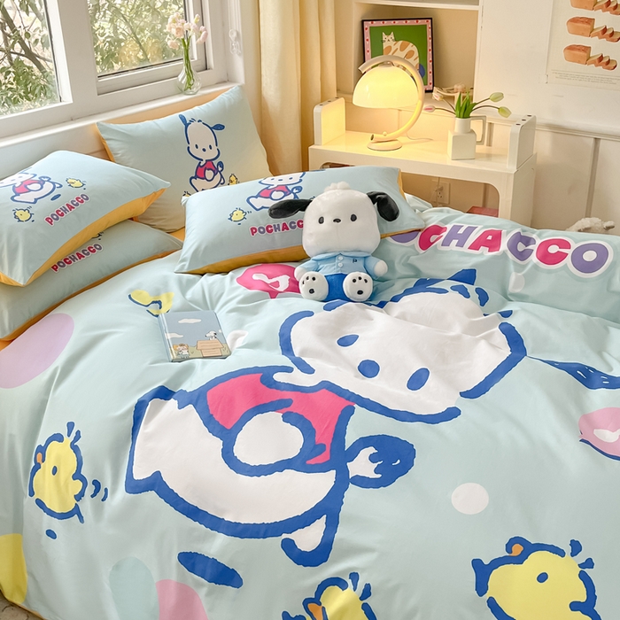 91家纺网 家纺一手货源 找家纺 小叮当家纺仓储工厂店 2025新款大版全棉纯棉数码印花三丽鸥系列四件套 快乐帕哈狗