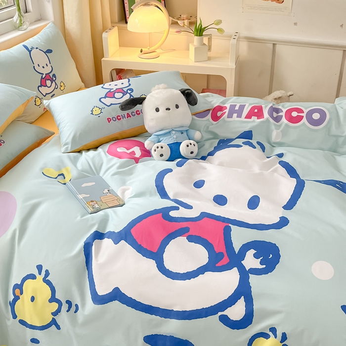 91家纺网 家纺一手货源 找家纺 小叮当家纺仓储工厂店 2025新款大版全棉纯棉数码印花三丽鸥系列四件套 快乐帕哈狗