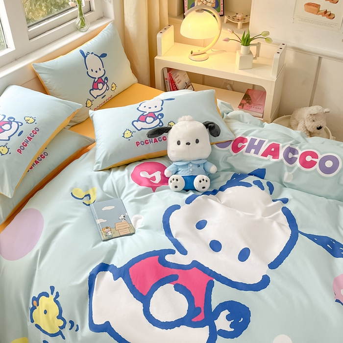 91家纺网 家纺一手货源 找家纺 小叮当家纺仓储工厂店 2025新款大版全棉纯棉数码印花三丽鸥系列四件套 快乐帕哈狗