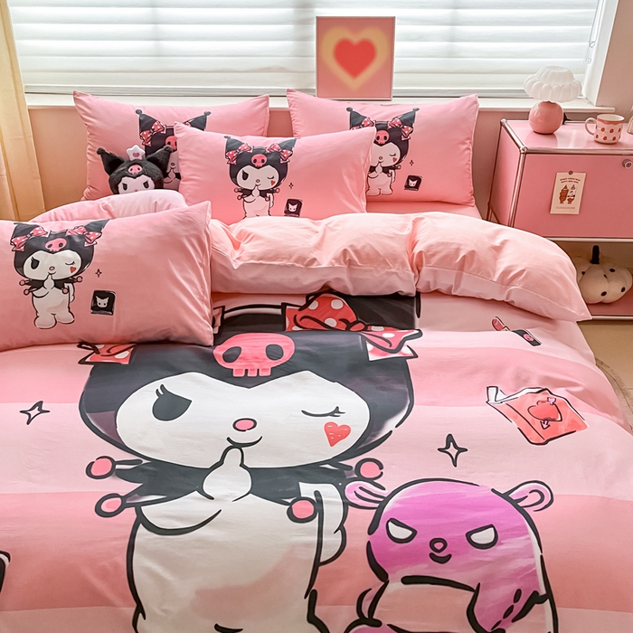 91家纺网 家纺一手货源 找家纺 小叮当家纺仓储工厂店 2025新款大版全棉纯棉数码印花三丽鸥系列四件套 美妆库洛米