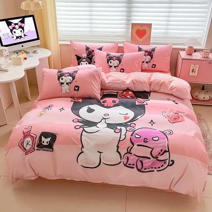 91家纺网 家纺一手货源 找家纺 小叮当家纺仓储工厂店 2025新款大版全棉纯棉数码印花三丽鸥系列四件套 美妆库洛米