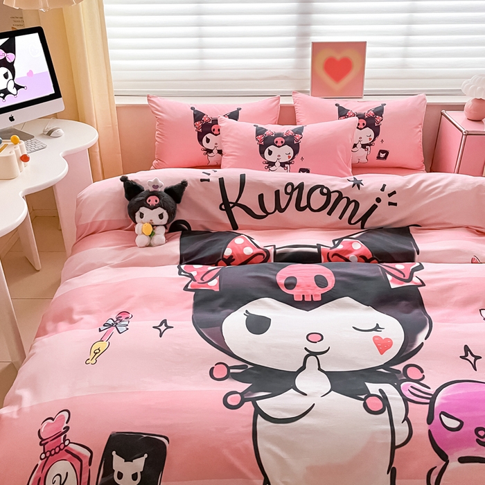 91家纺网 家纺一手货源 找家纺 小叮当家纺仓储工厂店 2025新款大版全棉纯棉数码印花三丽鸥系列四件套 美妆库洛米