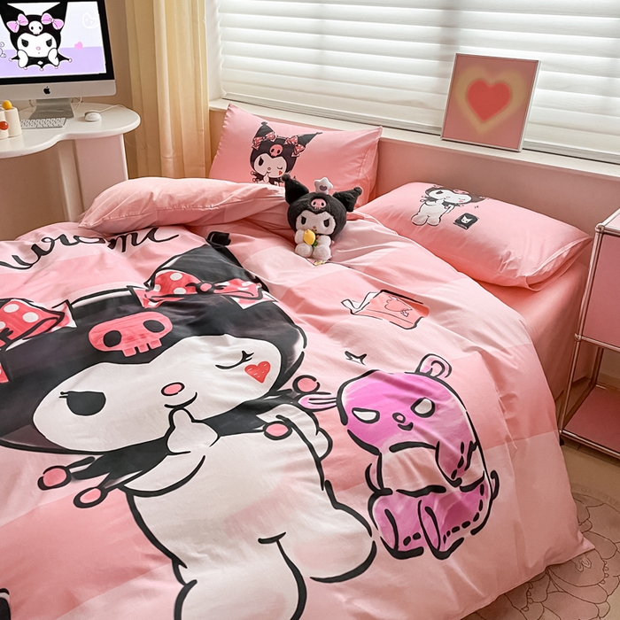 91家纺网 家纺一手货源 找家纺 小叮当家纺仓储工厂店 2025新款大版全棉纯棉数码印花三丽鸥系列四件套 美妆库洛米